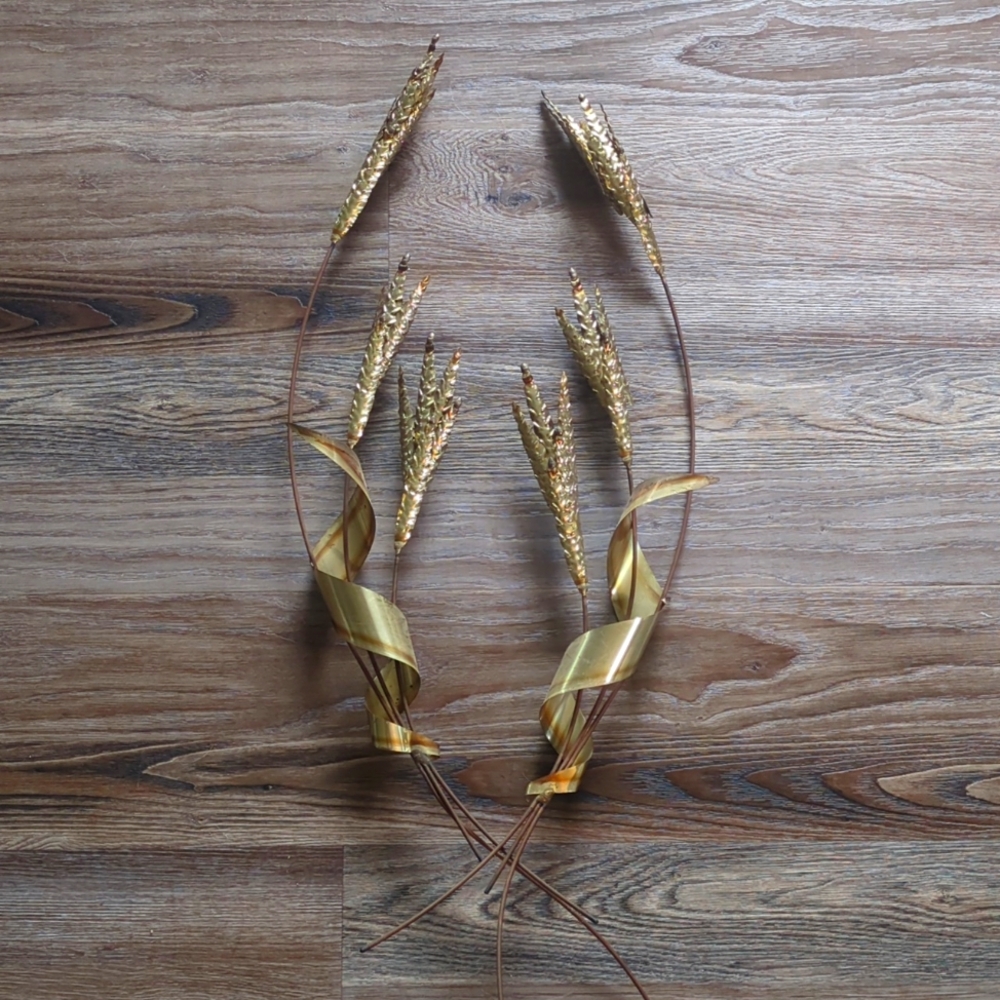 Vintage‎ MidCentury Modern Brass Wheat Wall Sculptures Pair MCM